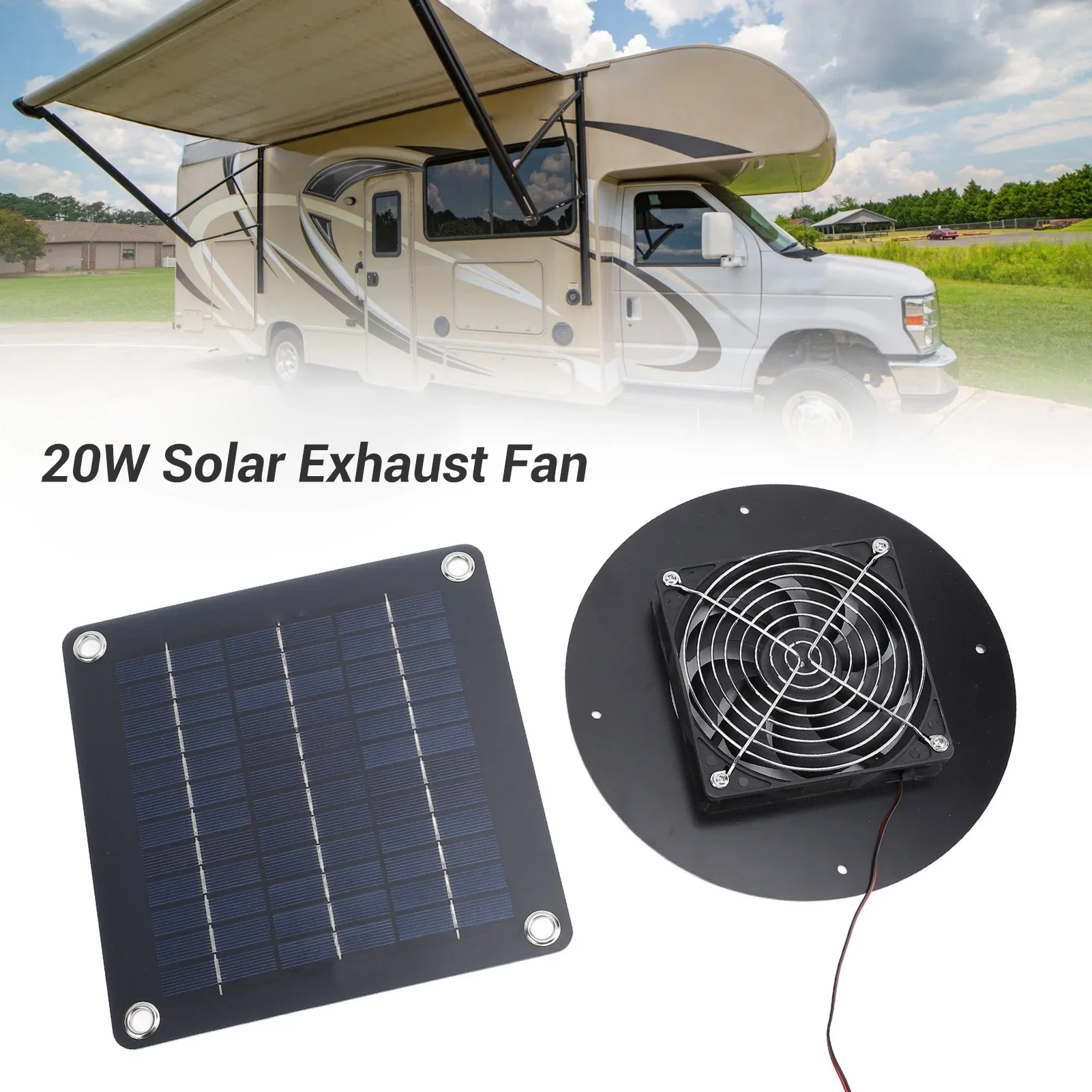 

20W Solar Exhaust Fan Versatile High Efficiency Single Crystal Solar Powered Vent Fan for RV Yacht