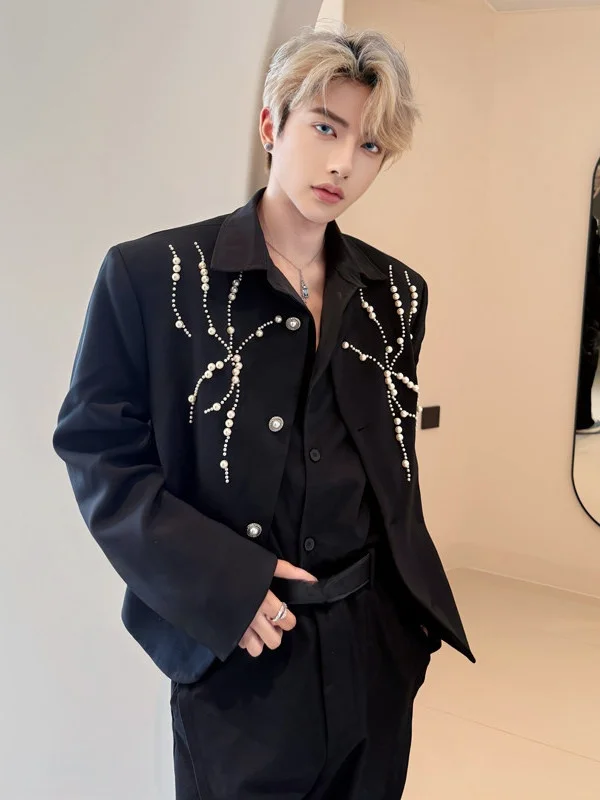 

Мужская куртка Bla ort ручной работы с декоративными элементами, с подкладкой на плечах, модная, в городском стиле, с длинными рукавами, отложным воротником, повседневная верхняя одежда