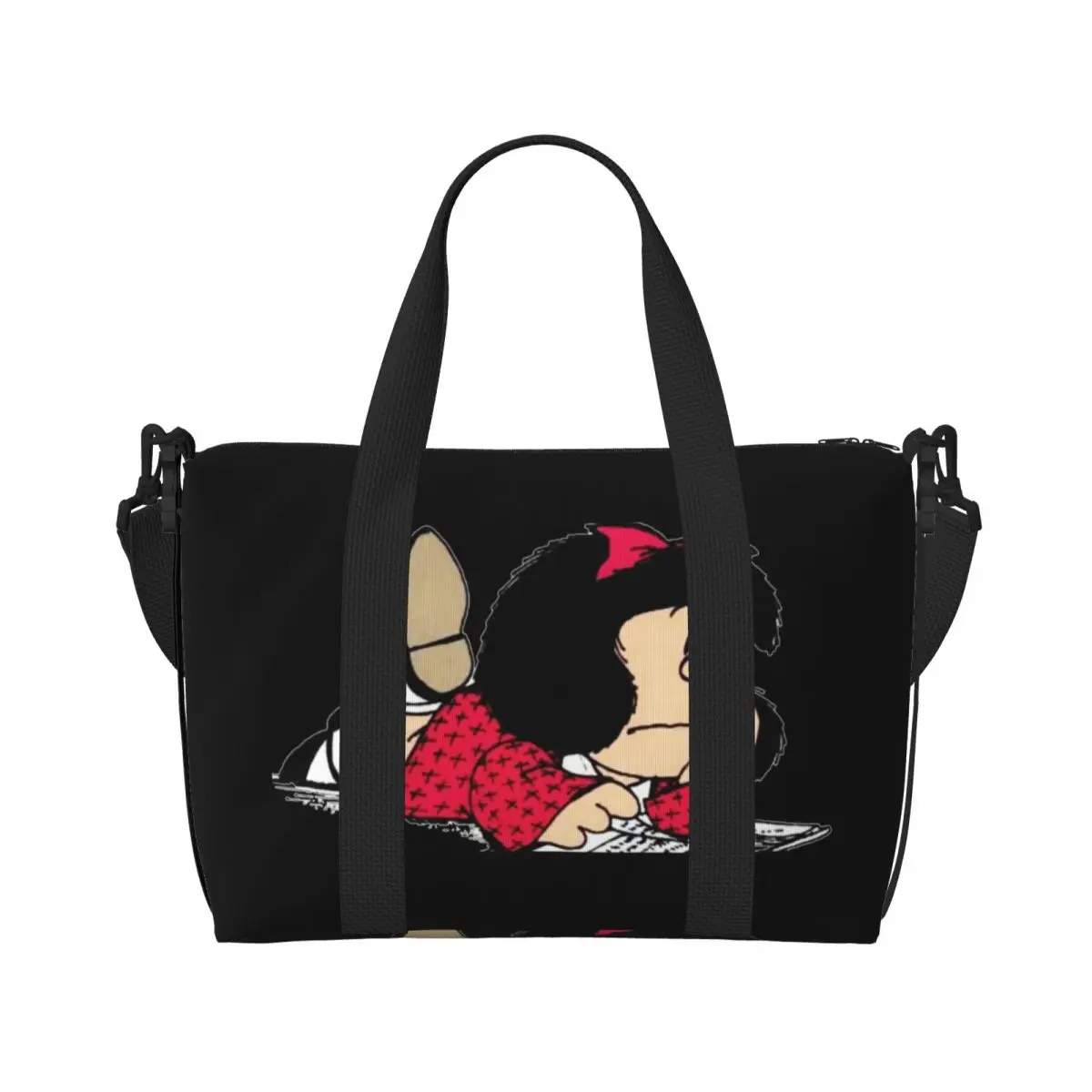 Custom Cute Mafalda Beach Tote Bag for Women Argentine Cartoon Quino Comic Big Compartment Gym Beach Travel Bags