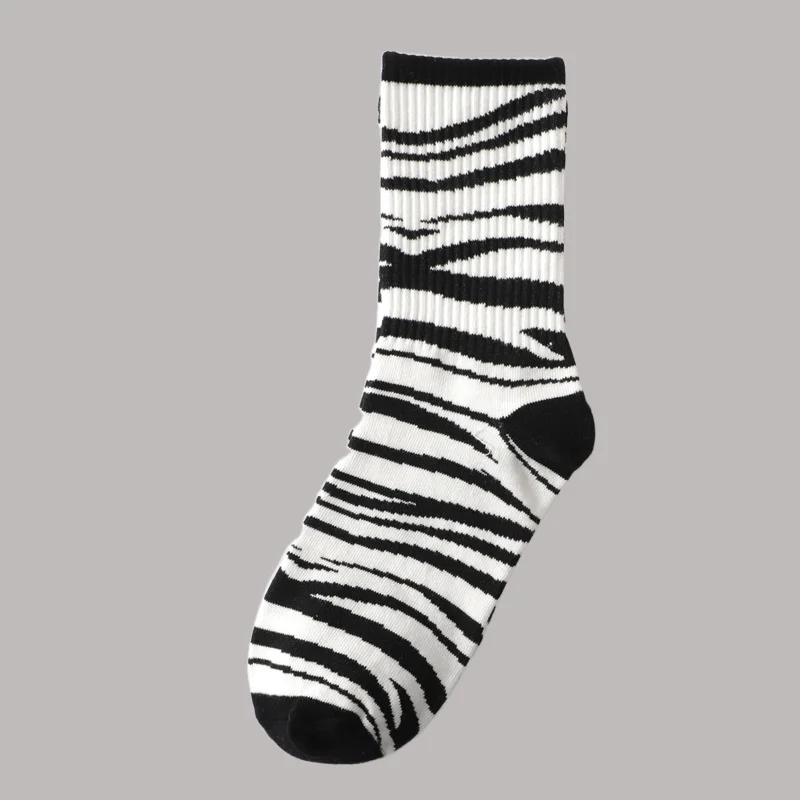 3/6 Pairs Pink College Style Japanese Korean High-tube Black and White Cotton Women's Socks ins Trendy Cow Spots Mid-tube Socks