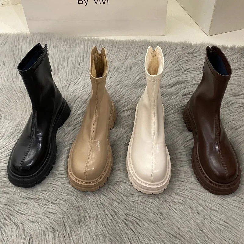 2024 New Platform Shoes Women Boots Round Toe Zipper Spring Autumn Fashion Ankle Female Botines De Mujer Chelsea Boots bottines