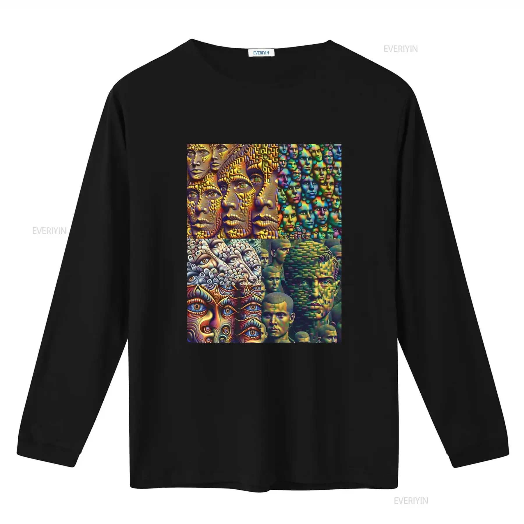 Anti Facial Recognition T Shirt Unique Artistic Design with Multiple Faces for Men and Women vintage Washed Stretched - view 2