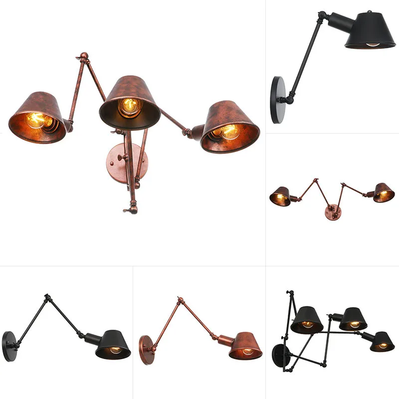 

MMBL Loft Industrial Style Swing Long Arm Wall Light Vintage Industrial Wall Lamp Sconce Black Wrought Iron Wall Lamps