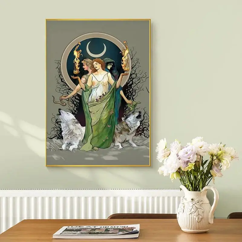 الرجعية القمر هيكات آلهة الأساطير اليونانية قماش اللوحة يطبع غامض هيكاتي ساحرة صور فنية للجدران لديكور غرفة المنزل #6