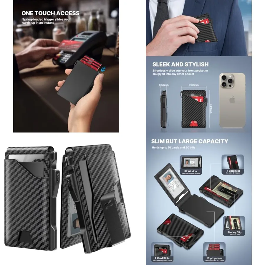 

Tactical Wallet for Men Card Holder: Pop Up Card Case, Genuine Leather, Smart, RFID Blocking, Slim, Minimalist, Thin, Front Poc