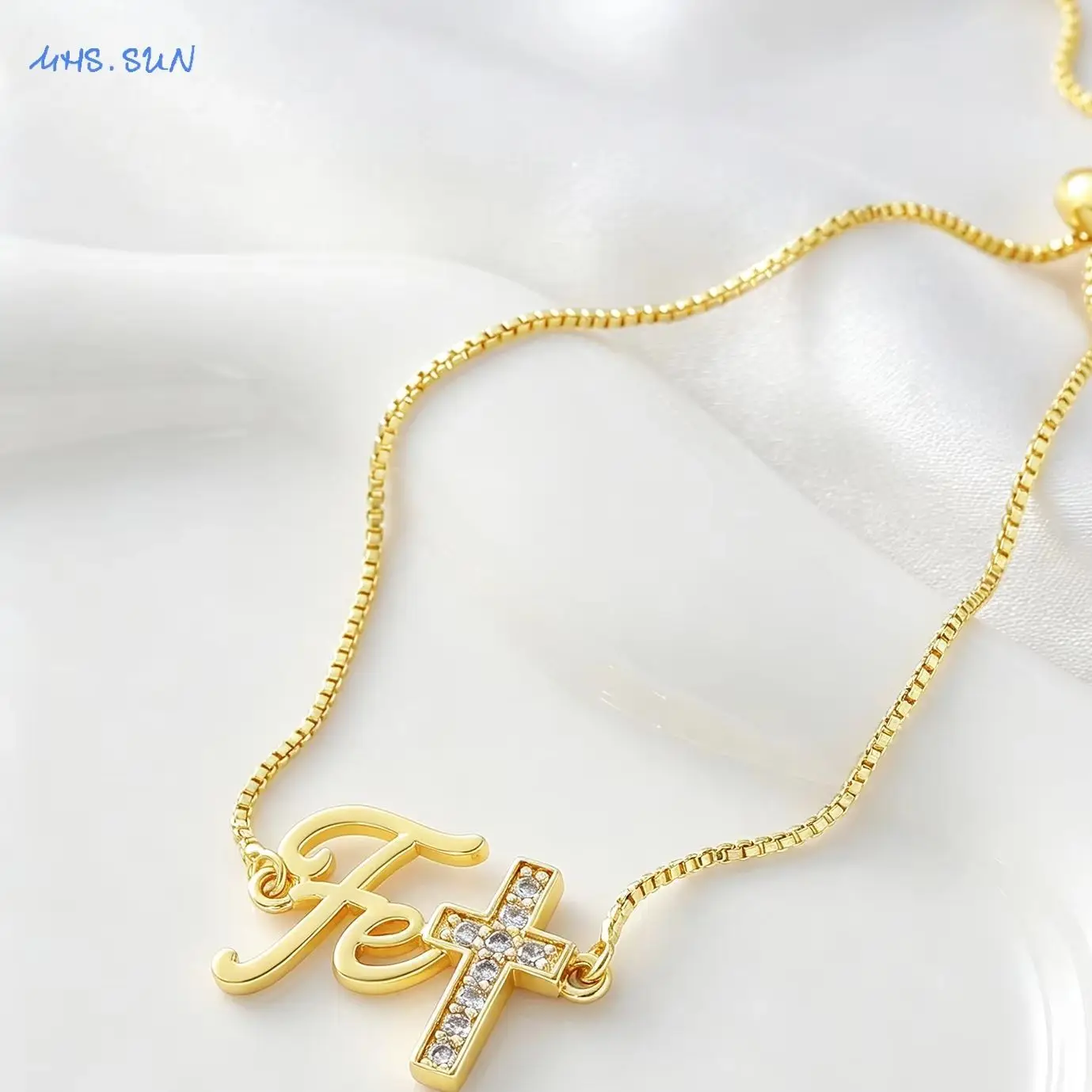 SUNSLL Fashion Gold Plated FE Cross Bracelet Adjustable Drawstring Bracelets For Women Men Party Jewelry Gifts Wholesale