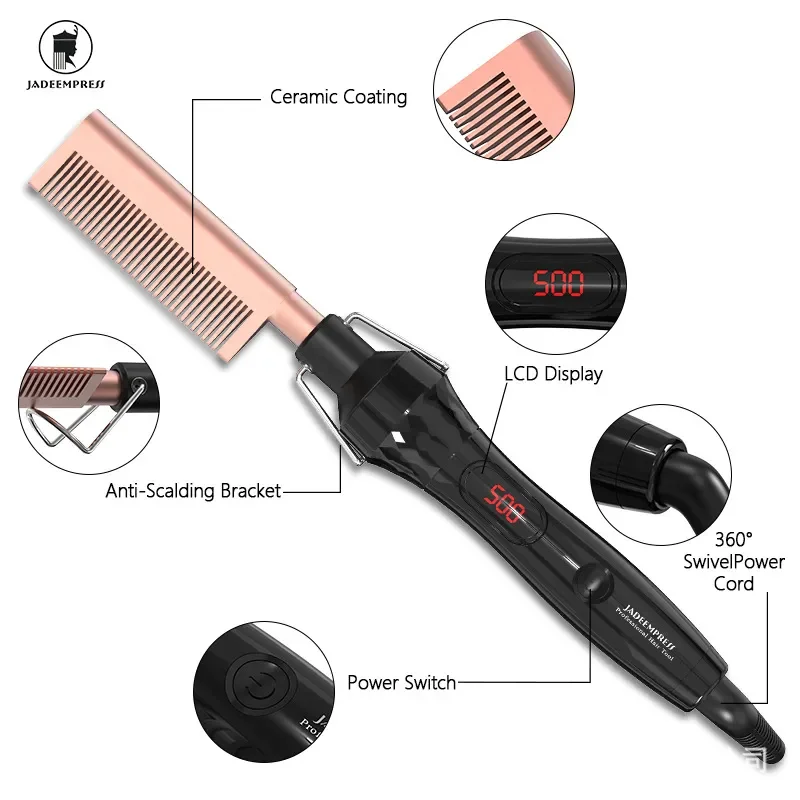 Embes Multifunctional Electric Copper Comb Hair Straightener Hair Straightening Comb Electric Rod Roll
