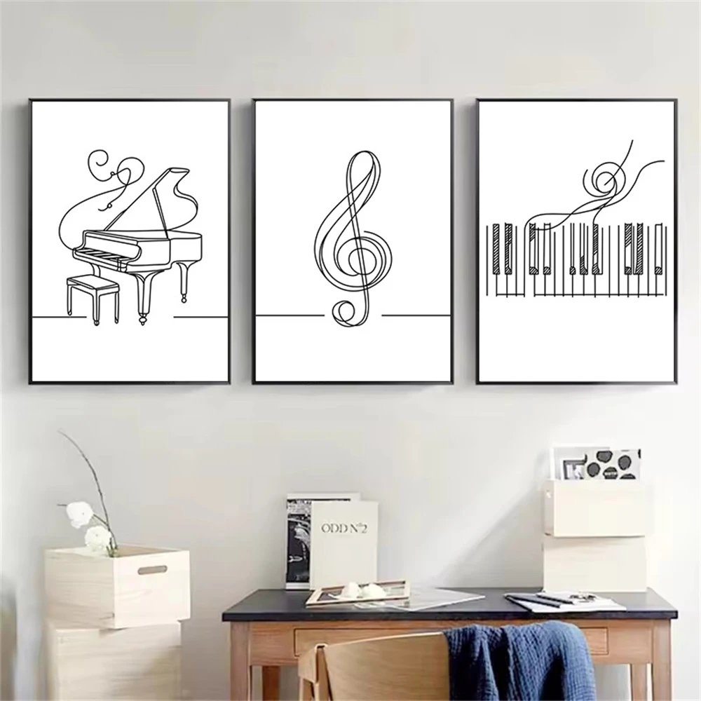 Nordic Black And White Music Line Drawing Piano Key Poster Canvas Painting Wall Art Print Picture Living Room Home Nursery Decor