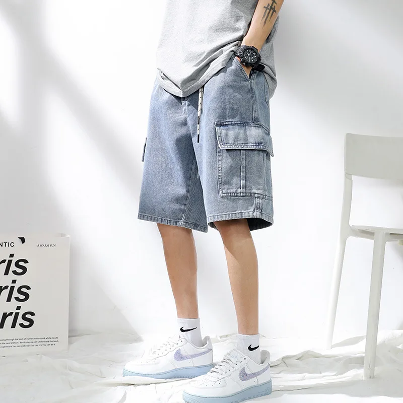 2025 New Denim Shorts for Men's Summer, Thin, Loose, Breathable, Pentagram Pants, Trendy, Versatile, Casual, Mid length, Versati