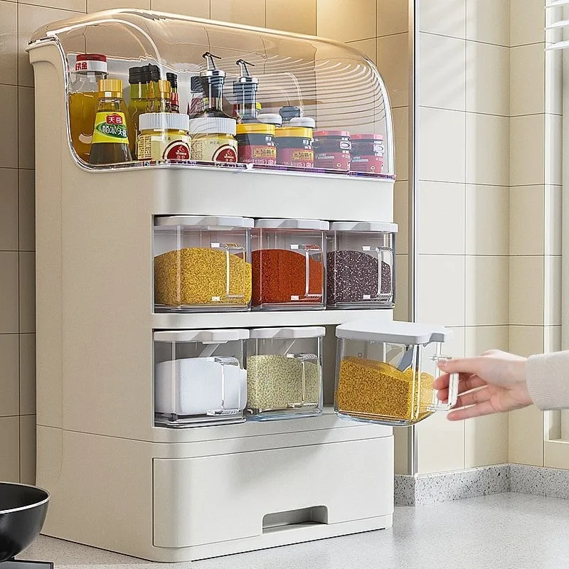 Kitchen seasoning storage rack, multi-functional dust-proof oil, salt, sauce, vinegar, monosodium glutamate seasoning box