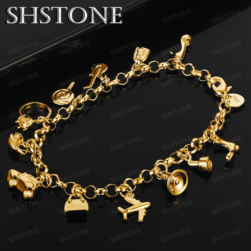 20cm 18k Gold Double Row Bead Chain Cuban Chain Side Chain Shoe Bag Bracelet Women Party Birthday Gift Fashion Trend Jewelry