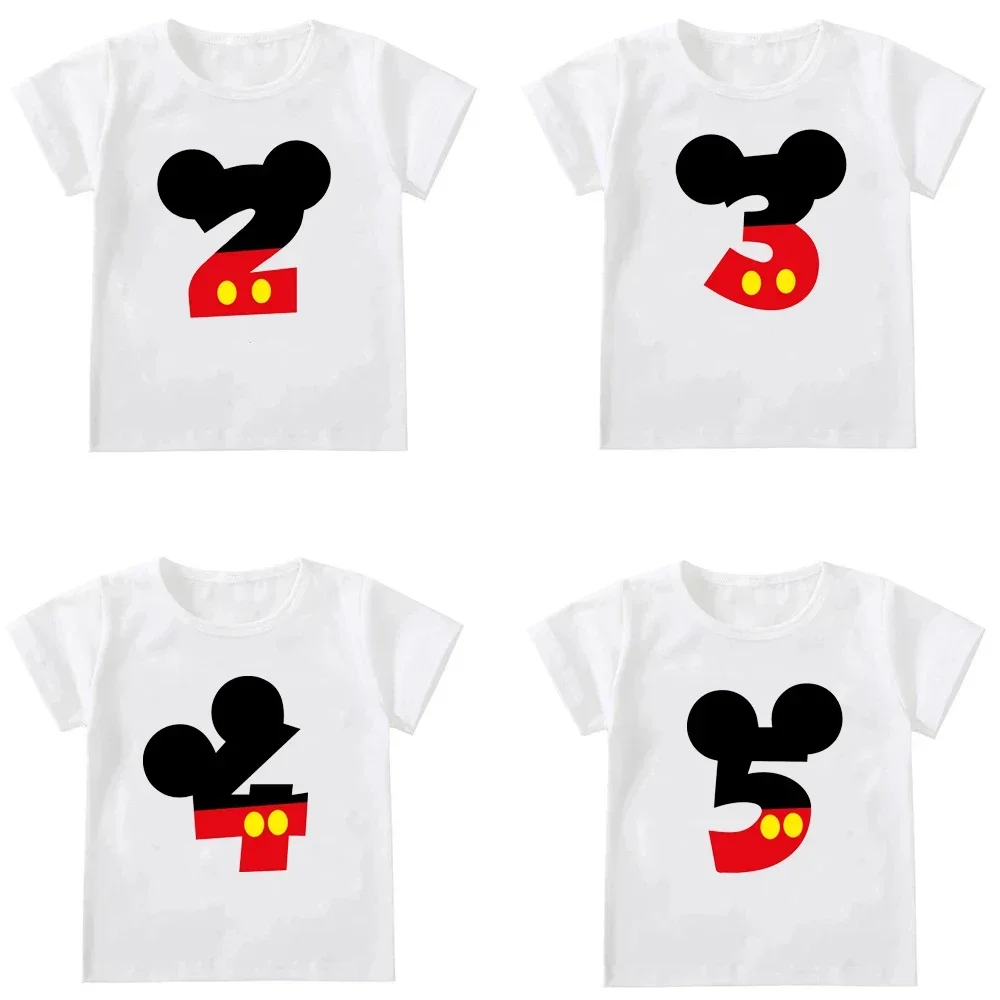 

Summer Mickey Mouse Birthday Kids Boys Girls T-shirts Hot Sales 100% Cotton T-shirts 1-9 Year Children Party Clothing Tees Tops