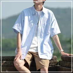 2024 Summer Fashion Minimalist Solid Color Casual Versatile Loose Fitting College Style Japanese Work Suit Collar Shirt for Men