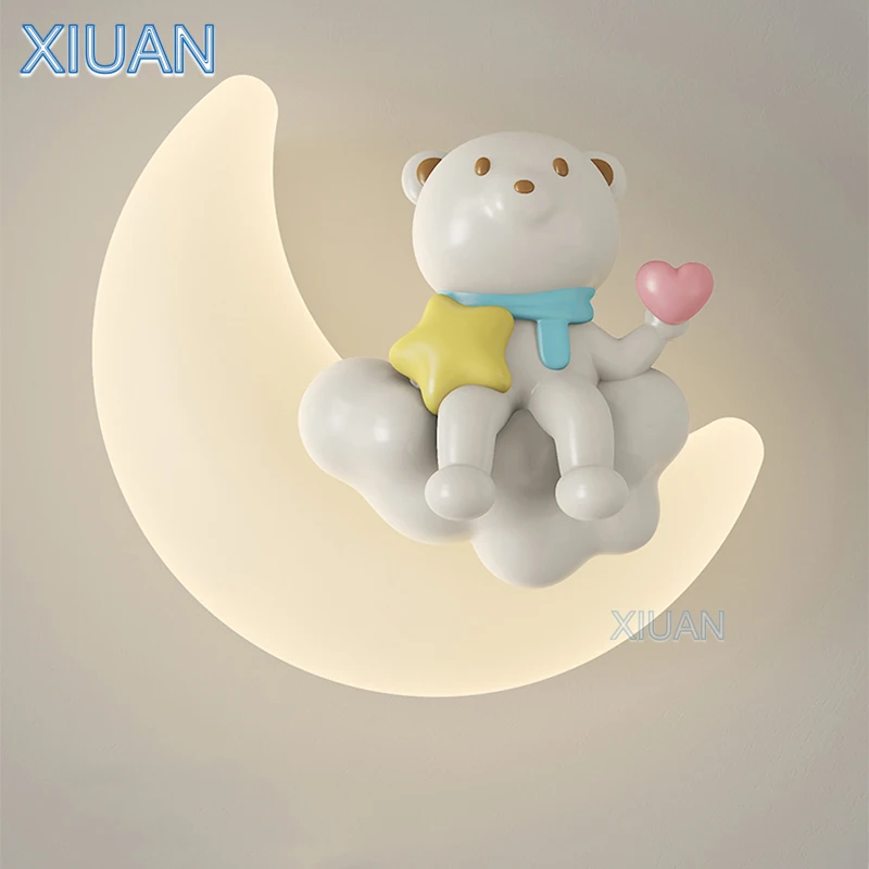 Imagem -02 - Lâmpada de Parede Romântica Lua para Criança Bedside Indoor Lighting Eye Protection Animal Cartoon Angel Girl Bear Wall Light