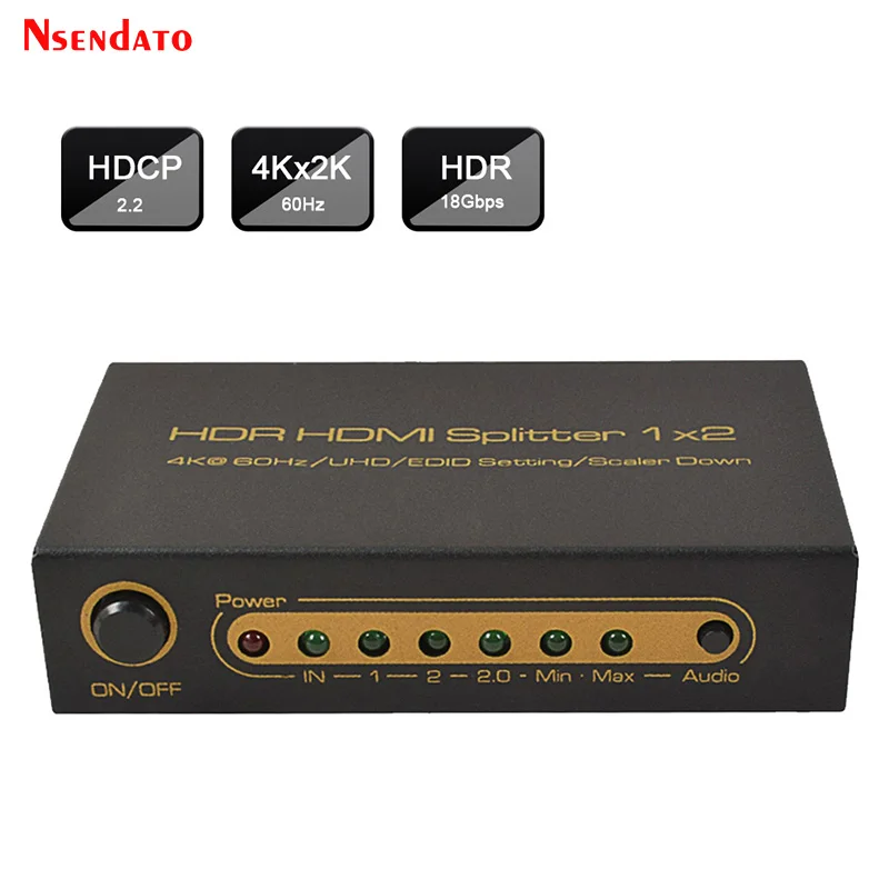 

4K HDR HDMI Splitter 1X2 4Kx2K 60Hz 1 In 2 Out HDMI Switch Converter with Power adapter For DTS Dolby 3D 1080p 4K HDTV Monitor