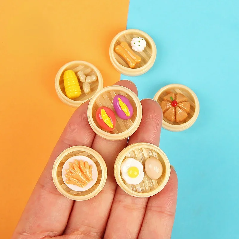 10pcs Kawaii 3D Mini Resin Steamed Food Scrapbook Charms Flatback Miniature Accessories Embellishments Crafts Material Cabochons