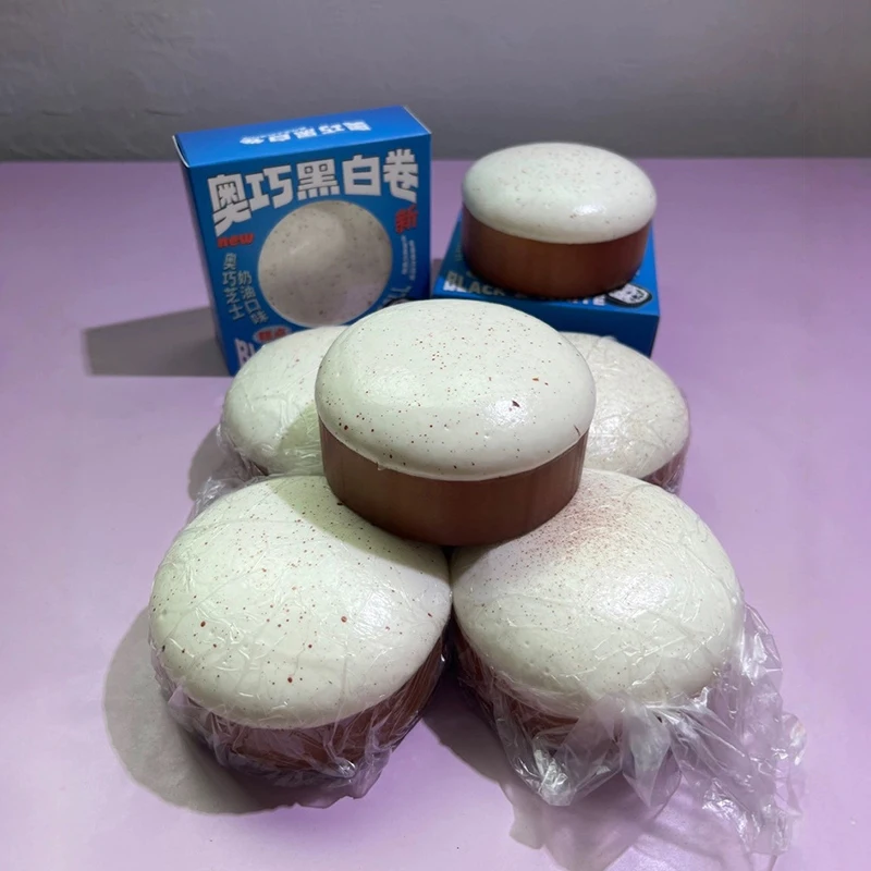 1 peça pegajoso preto e branco rolo simulação comida lenta subindo macio concurso bolo espremer brinquedo liberação de estresse mão relaxar