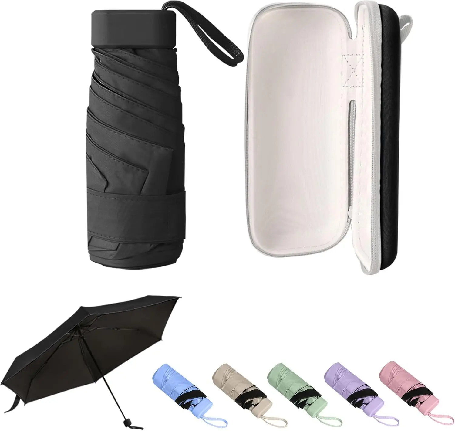 

Mini Umbrella with Case – Lightweight Folding Compact Travel Accessory, Small Sun Umbrella UV Protection for Girls, Kids & A