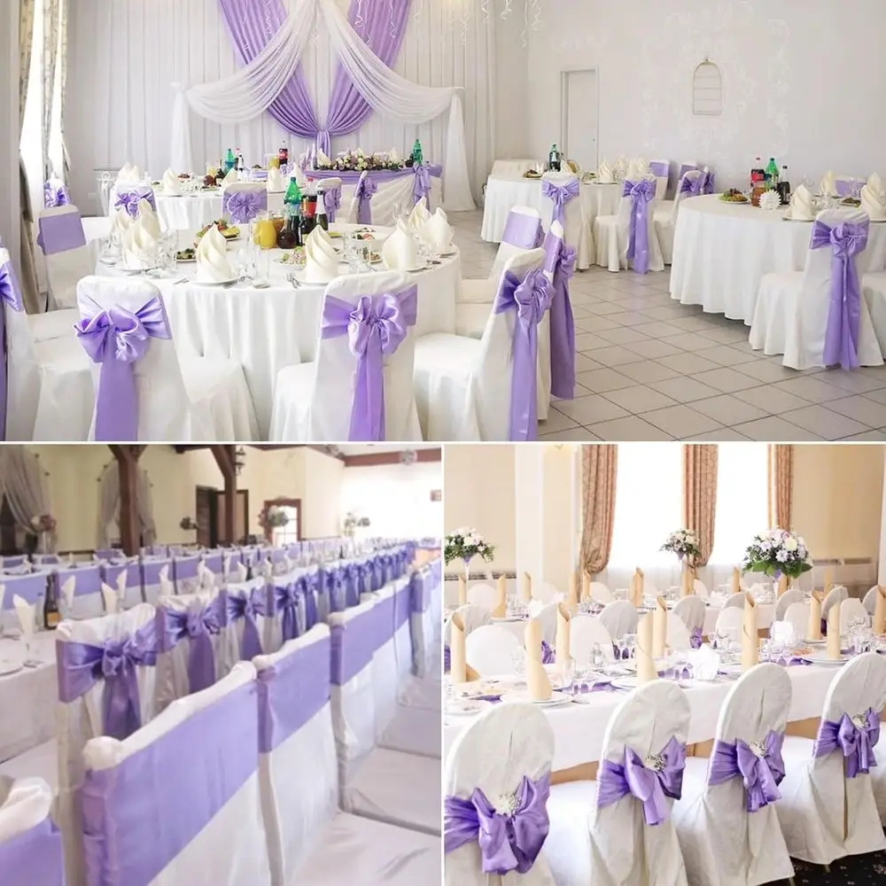 Fasce per sedie in raso color lavanda - Confezione da 100 fiocchi decorativi per matrimoni, feste e banchetti (7x108 pollici)