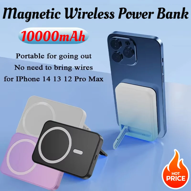 10000mAh Portable Power Bank Macsafe Wireless Charger Auxiliary Spare External Magnetic Battery Pack for IPhone 14 13 12 Pro Max