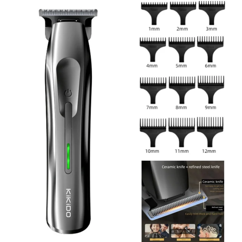 Electric Beard Trimmer for Men Sharper Blade T-Blade 0.1mm Zero Gap Clipper with 12pc Size Comb Haircut Facial Hair Styling Kit