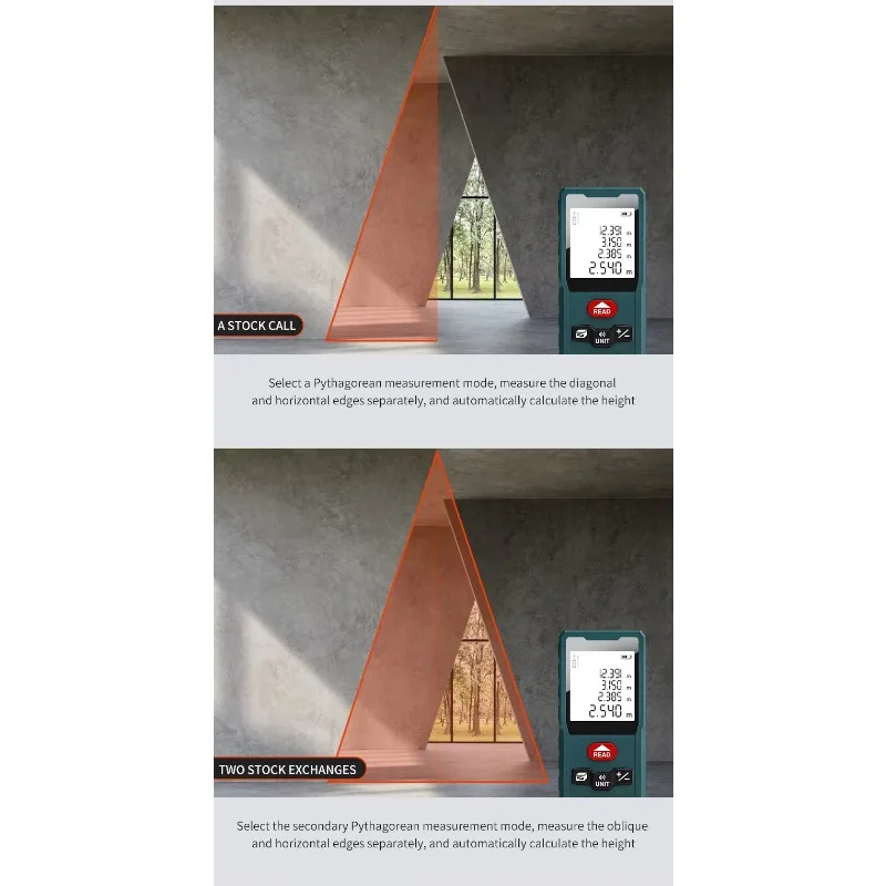 TULX Digital Laser Distance Meter Rangefinder Distance Area Volume Multimeter Test Tool Measure Device