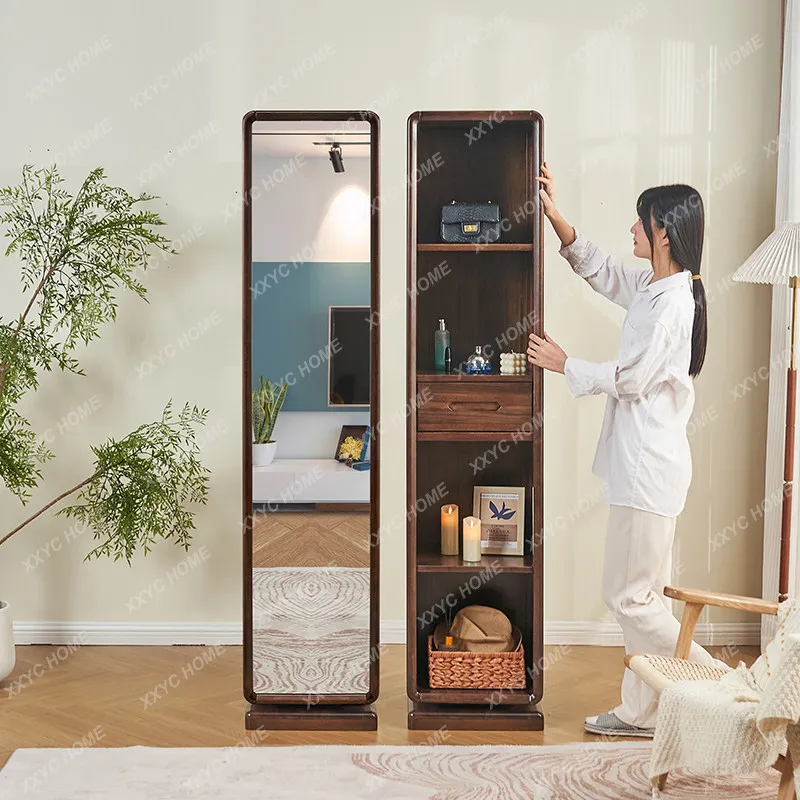 Floor-standing black walnut dressing room, rotatable bedroom dressing room, dressing mirror for home use