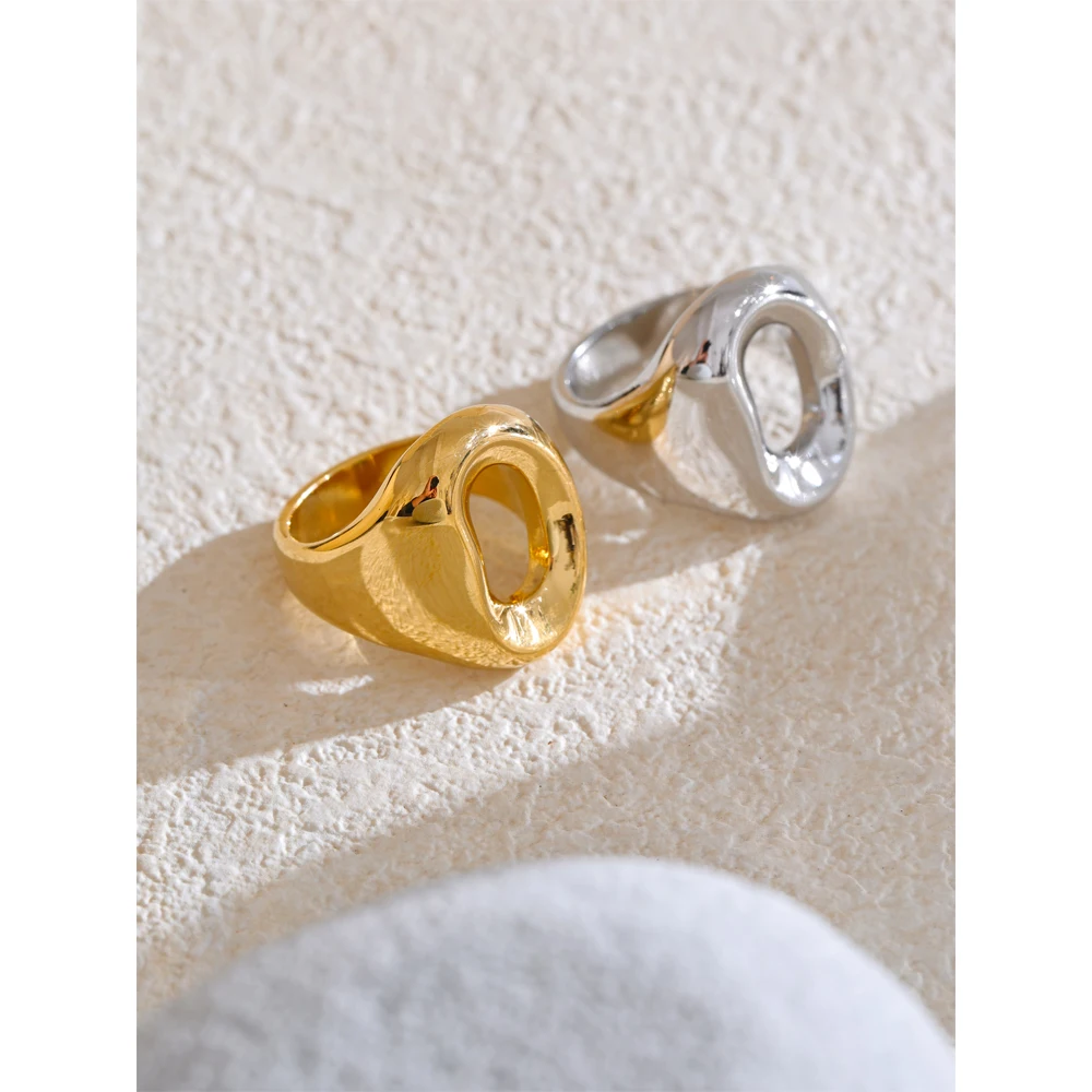 Gold-Tone Geometric Hollow Stainless Steel Ring