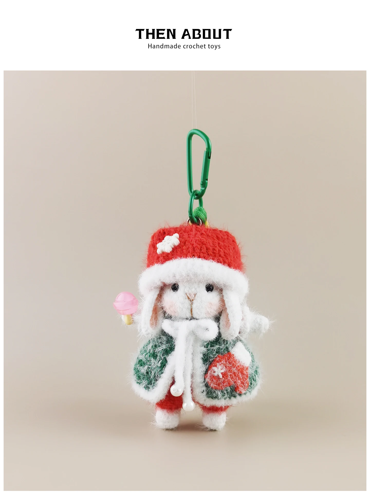 Cute Well-behaved Christmas Hat Sugar Rabbit Bag Charm Backpack Decor Luxury Gift Cartoon Animal Pattern Fashion Accessory