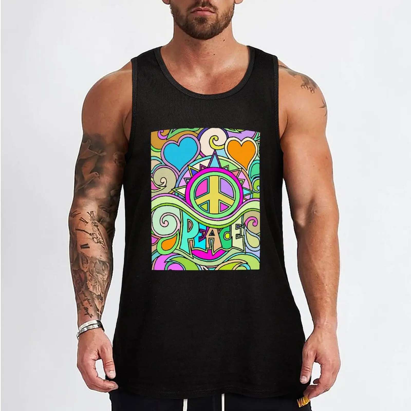 Psychedelic Hippy Retro Peace Art Tank Top Men sleeveless tee summer clothes basketball