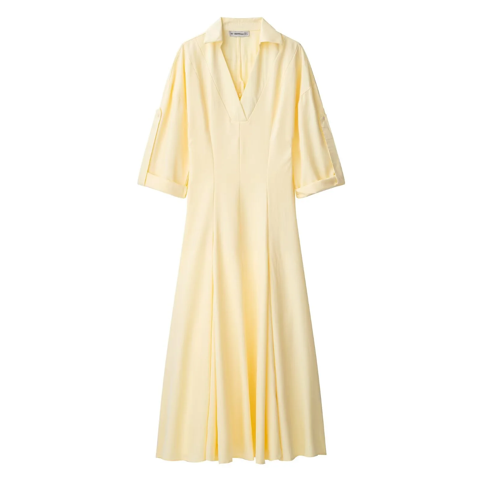 Vestido camisa outono feminino amarelo com decote em v gola virada para baixo babados cintura alta maxi vestido para feminino elegante temperamento senhora vestido