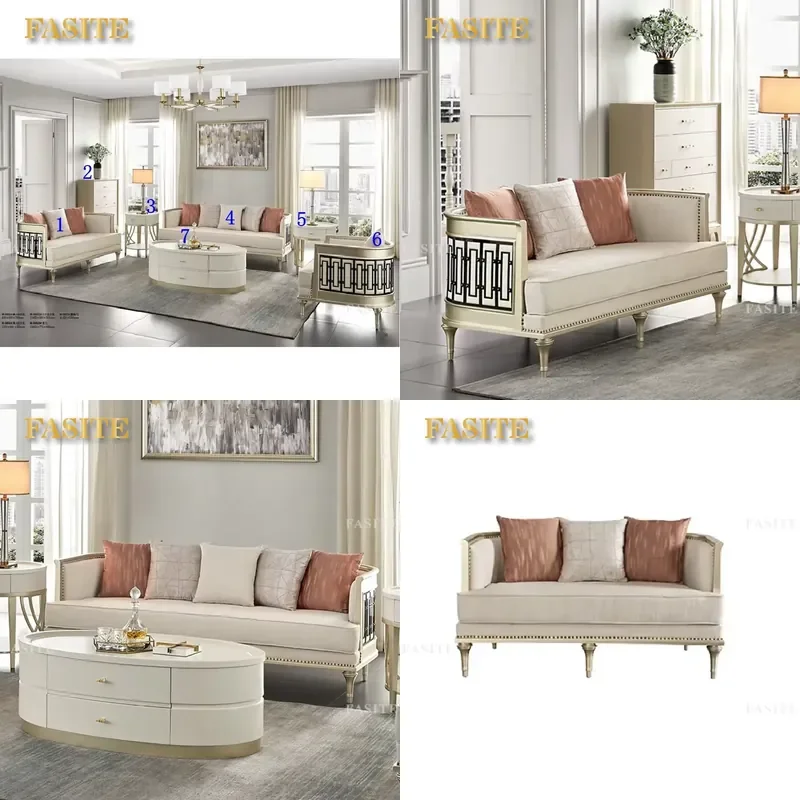 For American Style Modern Wooden Carved Sofa Set High Quality Soft Comfy Couch Home Furniture Living Room Decor