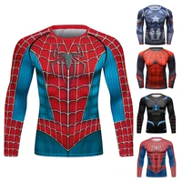 Camisas de compresión de gimnasio para hombre, camiseta de manga larga de Cosplay de araña de cómics, Top de Marvel, ropa deportiva elástica para Fitness, ropa de Halloween