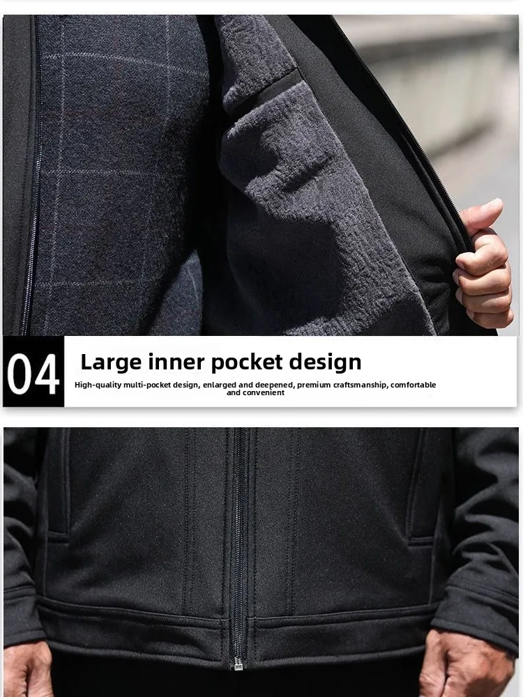 سترة شتوية سميكة من الصوف للرجال بأسلوب عملي غير رسمي بلون واحد على طراز الجد معطف دافئ ومريح من القطن