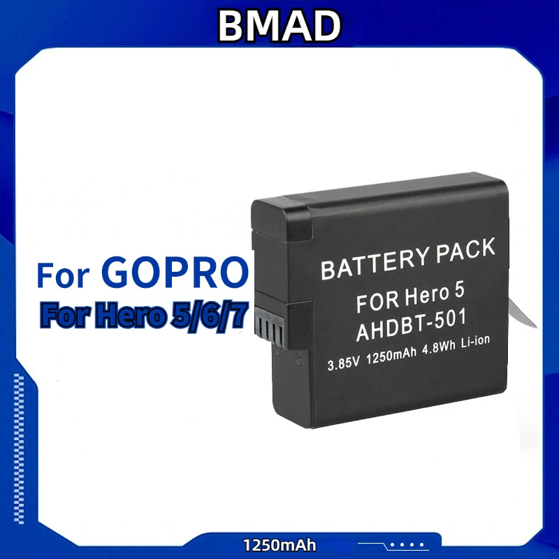 

AHDBT-501 3.85v 1250mAh Lithium Battery Suitable for Gopro HERO5/6/7 BT-501 AHDBT-501 Sports Camera Battery Fully Decoded