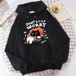 Cartoon Cat Dont Worry Print Hoodie Women Harajuku Autumn Winter Women's Sweatshirts Clothes Home Fashion Unisex Hoodies Tops