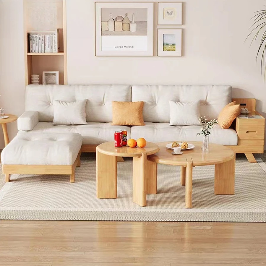 Large and small apartment cloud sofa living room corner storage sofa with wireless charging rubber wood sofa