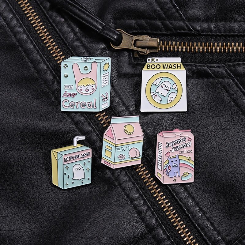 Juice Milk Box Enamel Pins Boo Wash Ghost Halloween Cartoon Brooches Accessories Backpack Lapel Badge Jewelry Gift for Friends