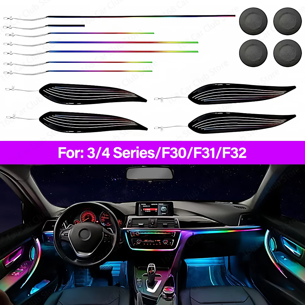 App Control 256 Colour Symphony Atmosphere Lamp illuminated Strip For BMW 3/4 Series 3GT F30 F31 F32 F34 Car LED Ambient Light