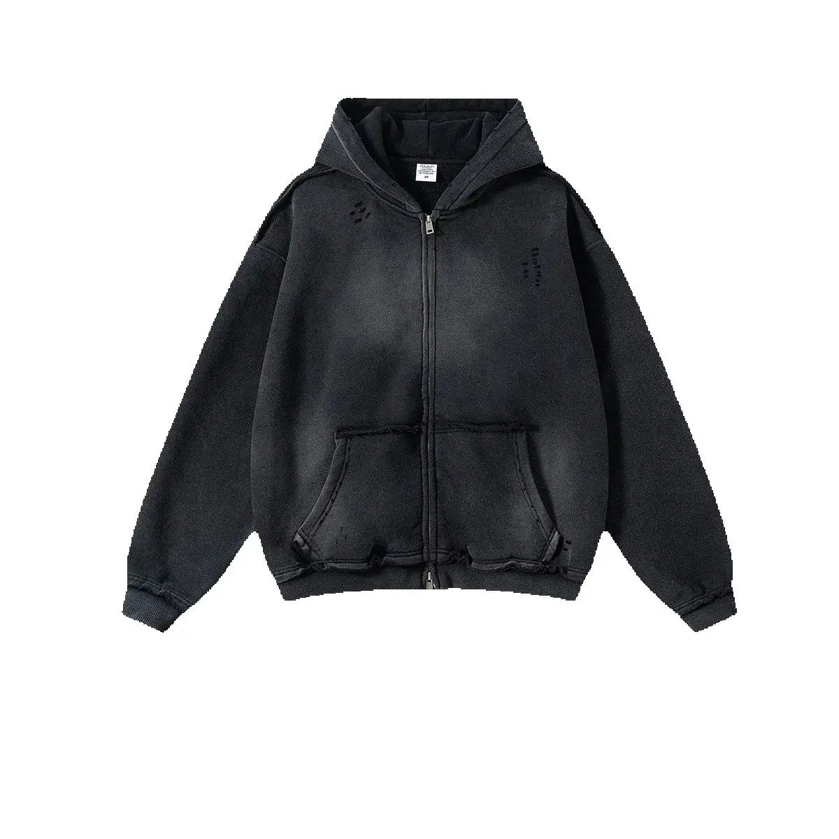 Custom LOGO Men's 400G Autumn American High Street Hooded Sweater Spray Ma Liu Loose Edge Zipper Cardigan Jacket Couple Top