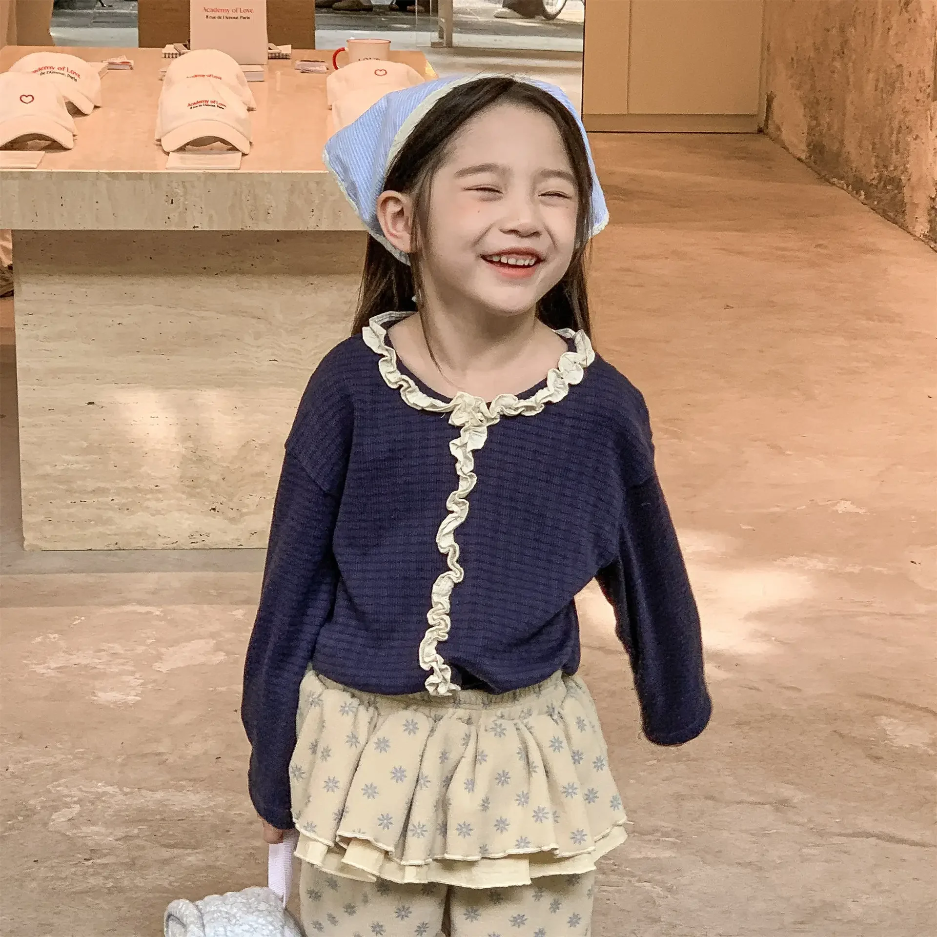 

1-6Y Baby Girls Cotton Long Sleeve Tee Korean Clothing 2025 Toddler Girl Ruffle Trim Soft Casual Basic Top Clothes for Girls