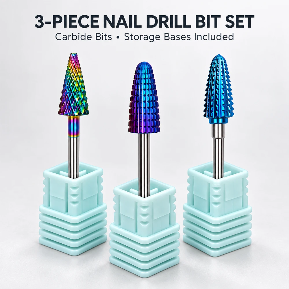 Colored Titanium Klimonla Tungsten Carbid Nail Drill Bit Multifunctional Nail Removal Buffing Nail Drill Bit For Nail Drill Mach