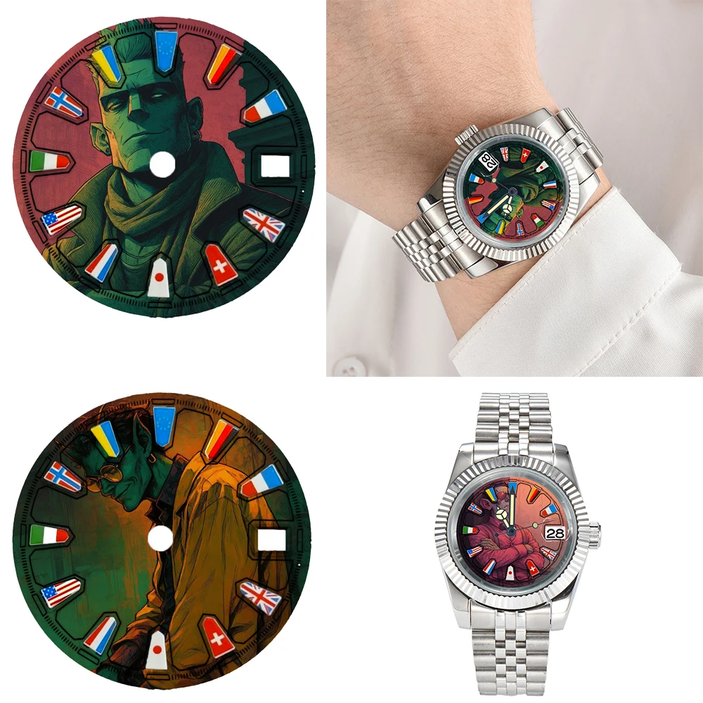 Orologi da 28,5 mm quadrante nh35 quadrante personalizzato uomo bello quadrante stampa a colori nh35 quadrante dell'orologio adatto parti di orologi con movimento NH35/36/NH34