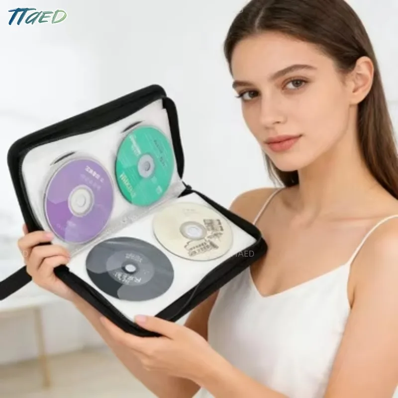 Portable Zipper DVD CD Holder 80pcs Capacity Storage Pouch Bag Double-side CD DVD Storage Sleeve Case Wallet Album Carrying Case