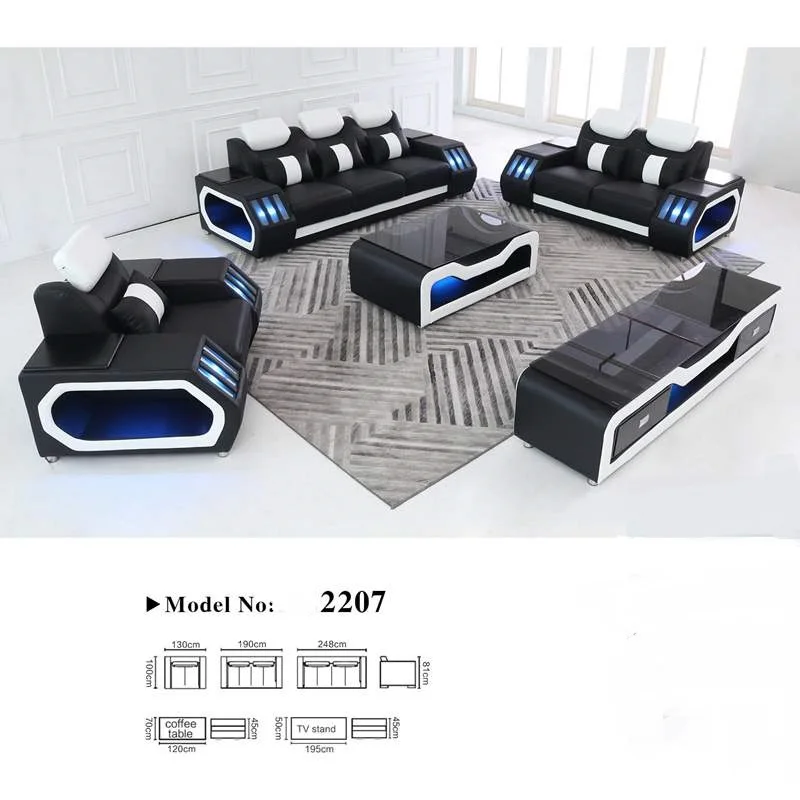 For Black and White LED Light Sofa Set Furniture Living Room Modern Sectional Leather Sofas With Led Lights From Foshan