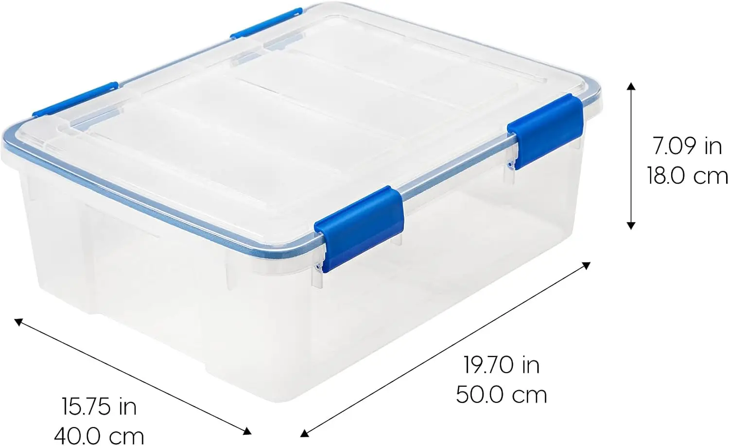 IRIS USA 3-Pack 26.5 Qt Storage Bins with Gasket Lids, Clear/Blue