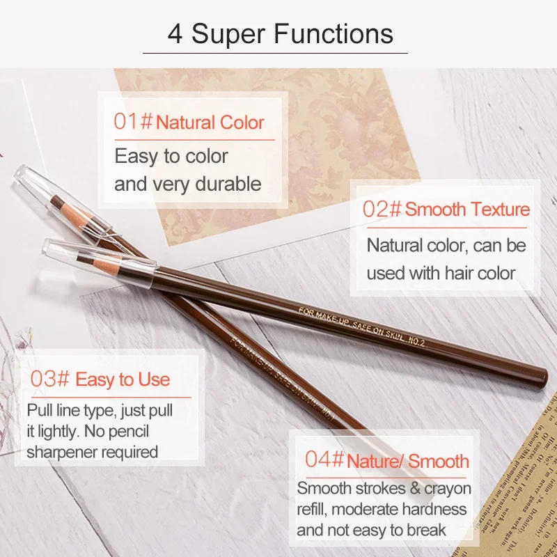 12pcs Eyebrow Pencil Shadow 5 colors Available Makeup Eyebrow Enhancers Pen Brown Black Eyebrow Natural Beauty Pen Tattoo Supply