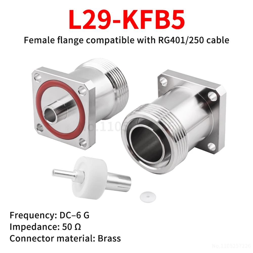 

Разъем L29-KFB5 (гнездовой) с фланцем на 32 метода крепления для сварки к кабелям RG401/250 и аналогичным; разъем 7/16-KFB-5 (1 шт.)