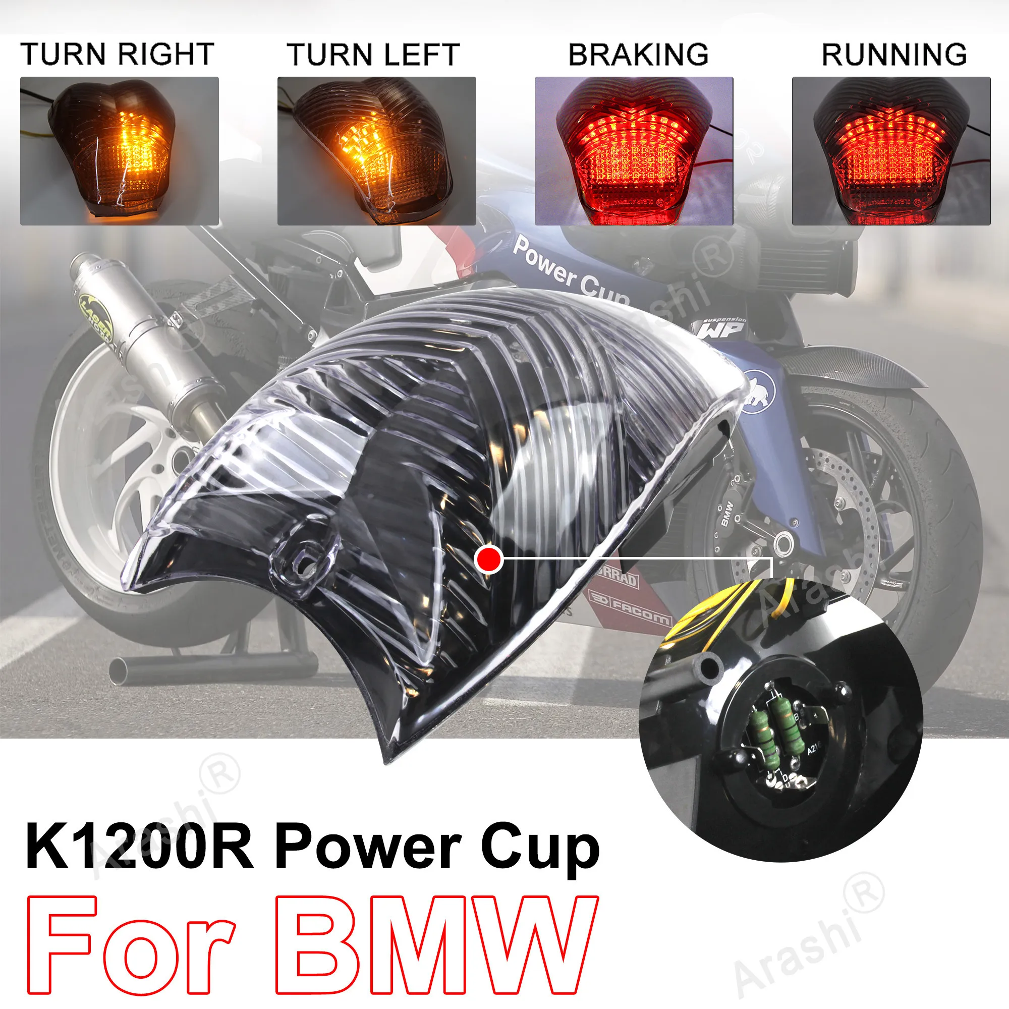 

K1200S K1200R 2005-2008 Motorcycle LED Taillight Integrated Turn Signals For BMW K-1200S K-1200R 2006 2007 K 1200S 1200R Smoke