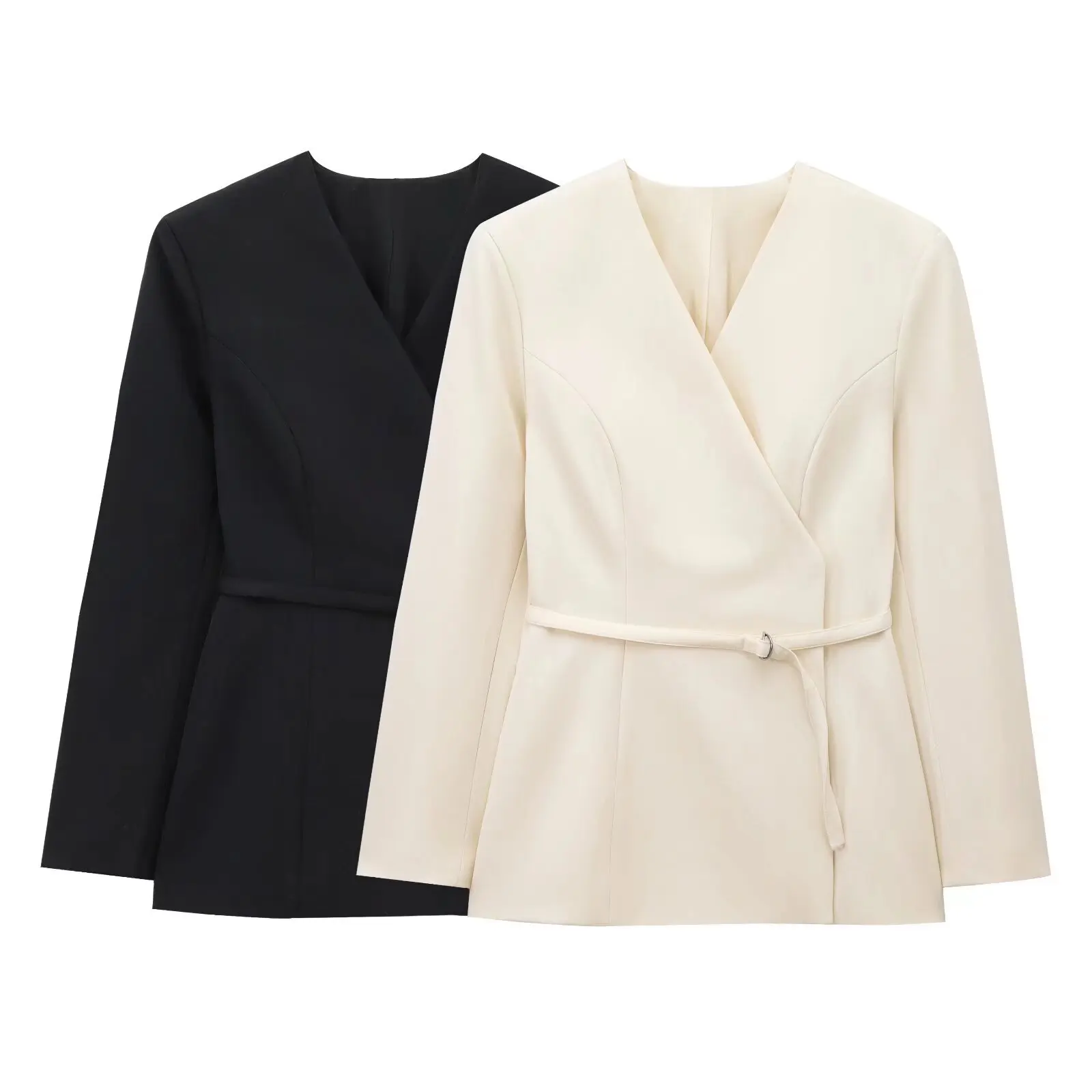 

Retro Fashion Women's Blazer Solid Color Belt Wrap V Neck Long Sleeve Blazer New Fashion Summer Office Ladies Blazer